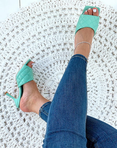 Green mules with heels and wide padded straps