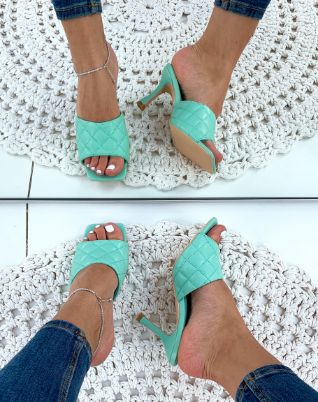Green mules with heels and wide padded straps
