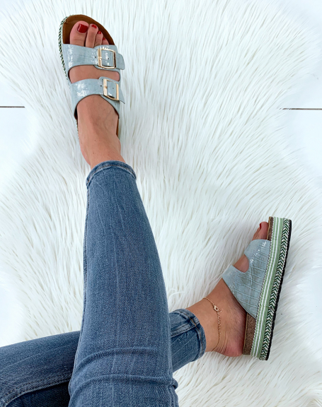 Green sandals with ethnic-style platform sole