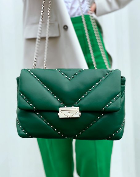 Green shoulder bag with silver studs