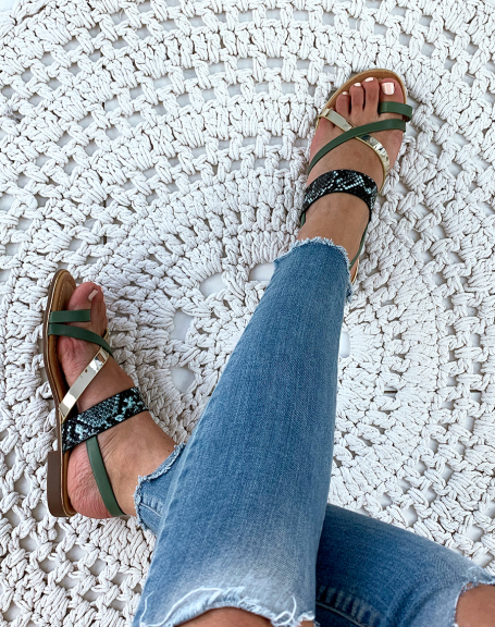 Green slingbacks with multiple straps and toes