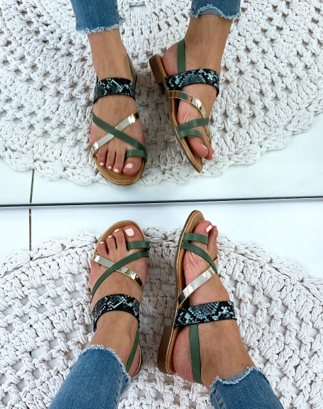 Green slingbacks with multiple straps and toes