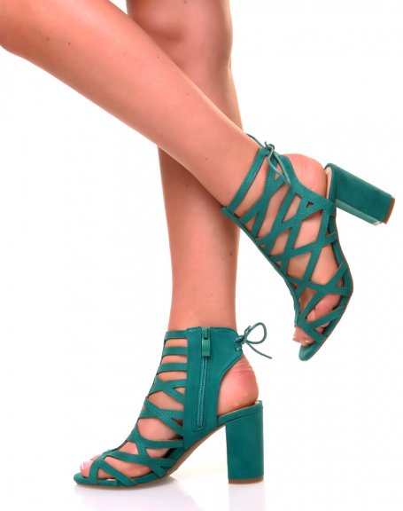 Green suedette block heel sandals