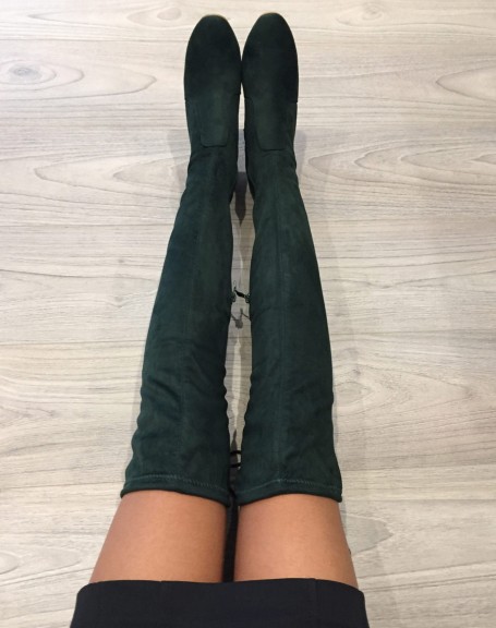 Green thigh-high boots with transparent heel