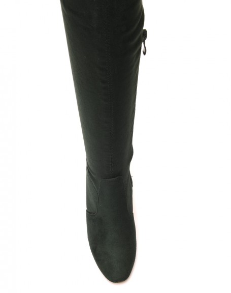 Green thigh-high boots with transparent heel