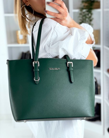 Green tote bag in faux leather
