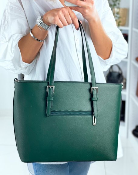 Green tote bag in faux leather