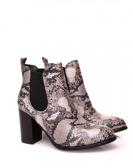 Heeled python-effect Chelsea boots
