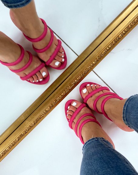 Heeled sandals with fuchsia suede strap