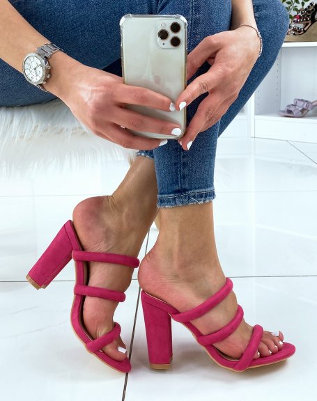 Heeled sandals with fuchsia suede strap