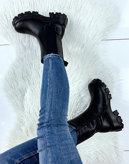High black ankle boots with high lug sole