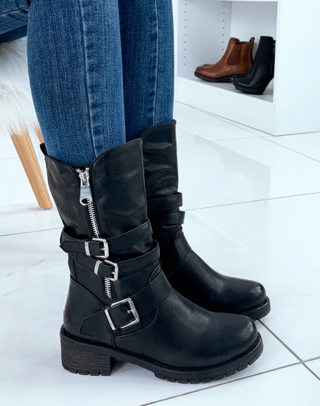 High black ankle boots with straps