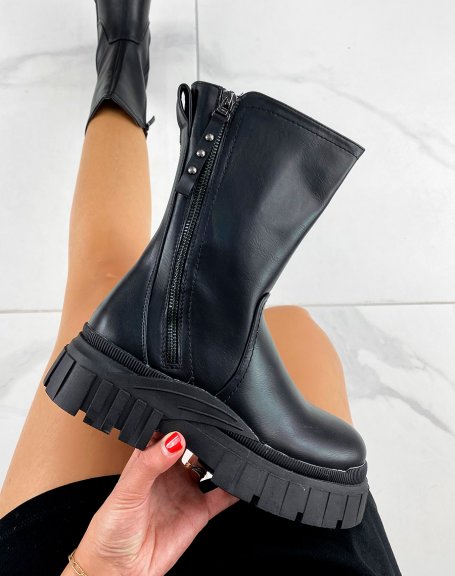 High black ankle boots with zip