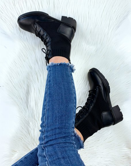 High black bi-material ankle boots