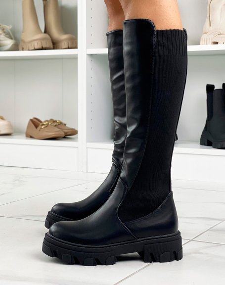 High black bi-material boots