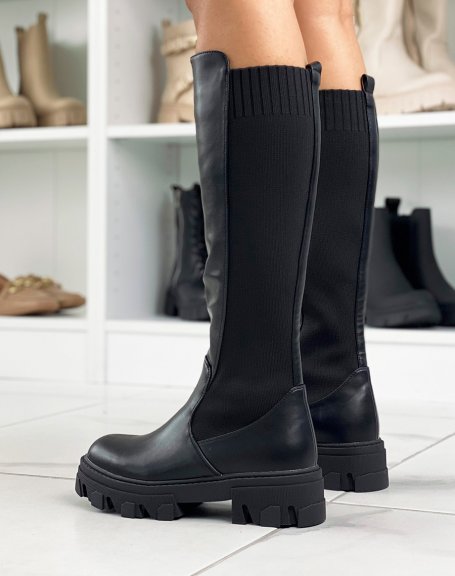 High black bi-material boots