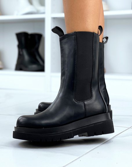 High black chunky platform ankle boots