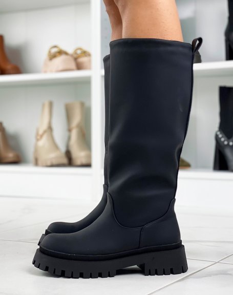 High black rubber boots with chunky sole