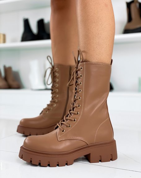 High brown chunky platform ankle boots