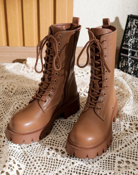 High brown chunky platform ankle boots