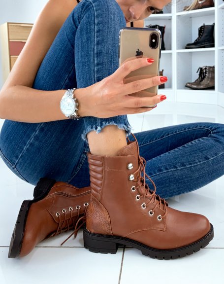 High camel lace-up ankle boots