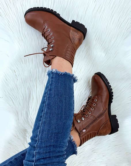 High camel lace-up ankle boots