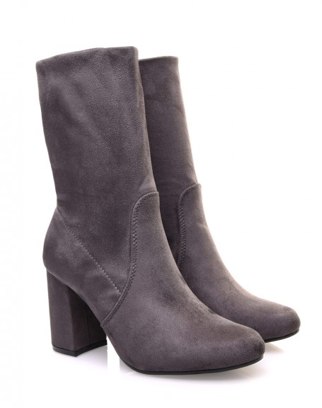 High gray ankle boots entirely in suede