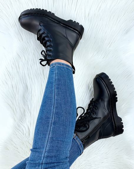High matte black ankle boots