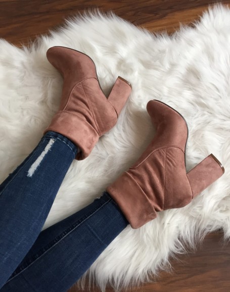 High pink ankle boots entirely in suede