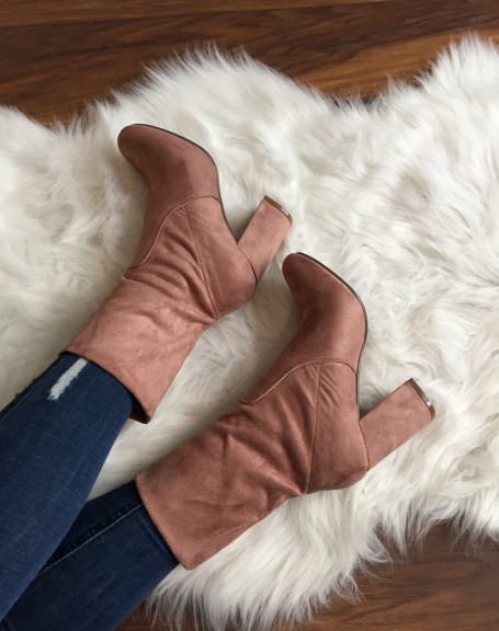 High pink ankle boots entirely in suede