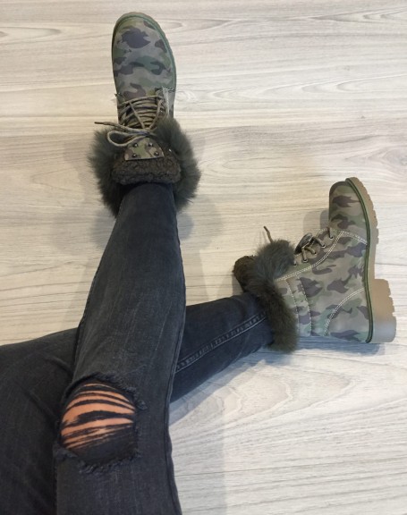 High-top lace-up shoes with camouflage lining