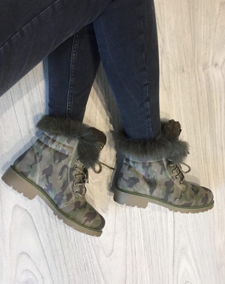 High-top lace-up shoes with camouflage lining