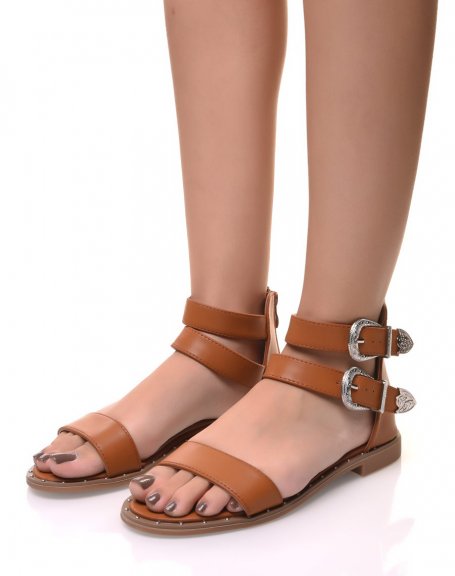 High-top sandals with camel buckles