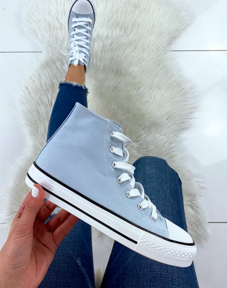 High-top sneakers in pastel blue lace-up canvas