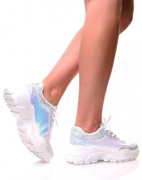 Holographic sequin wedge sneakers