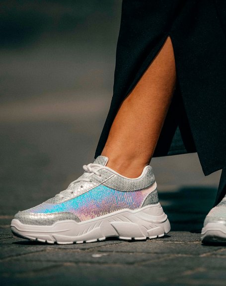 Holographic sequin wedge sneakers