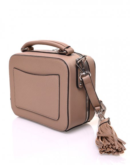 Icy brown rigid briefcase-type square shoulder bag