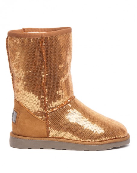 Ideal golden fur and shiny sequins boots