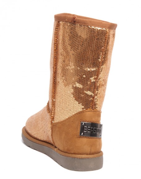 Ideal golden fur and shiny sequins boots
