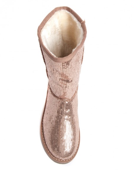 Ideal khaki (copper) shiny fur and sequins boots