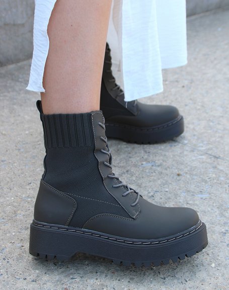 Khaki chunky sock boots