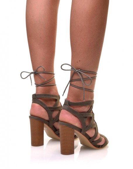 Khaki lace-up sandals