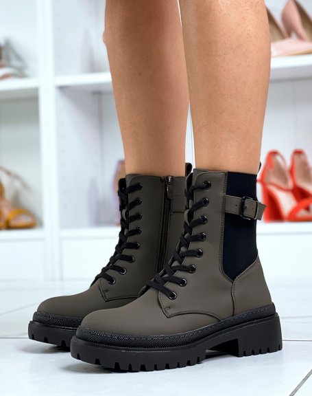 Khaki rubber ankle boots with elastic