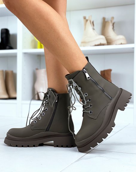 Khaki rubber ankle boots with notched sole