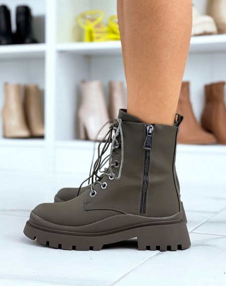 Khaki rubber ankle boots with notched sole