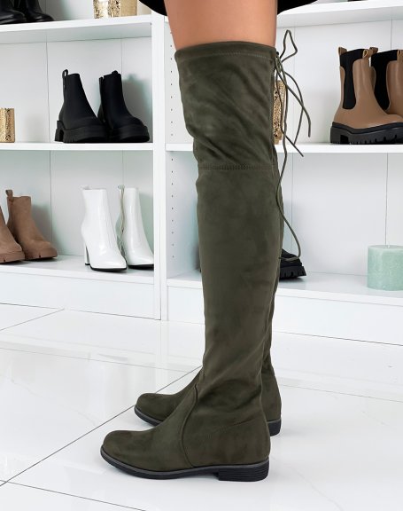 Khaki suedette thigh-high boots