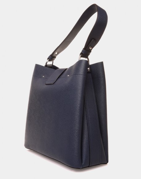 Large blue handbag with a loving strap