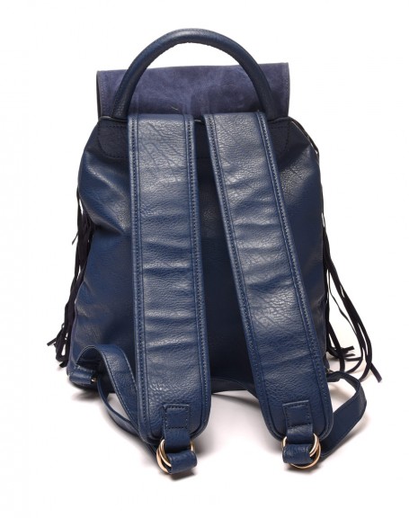 Large navy blue fringed backpack