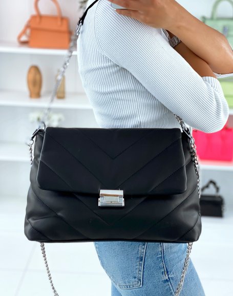 Large quilted black chevron crossbody bag