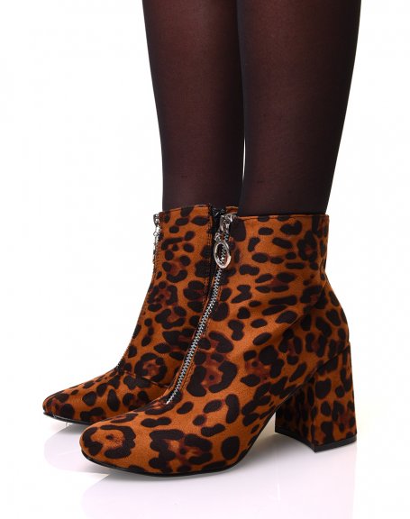 Leopard heeled ankle boots